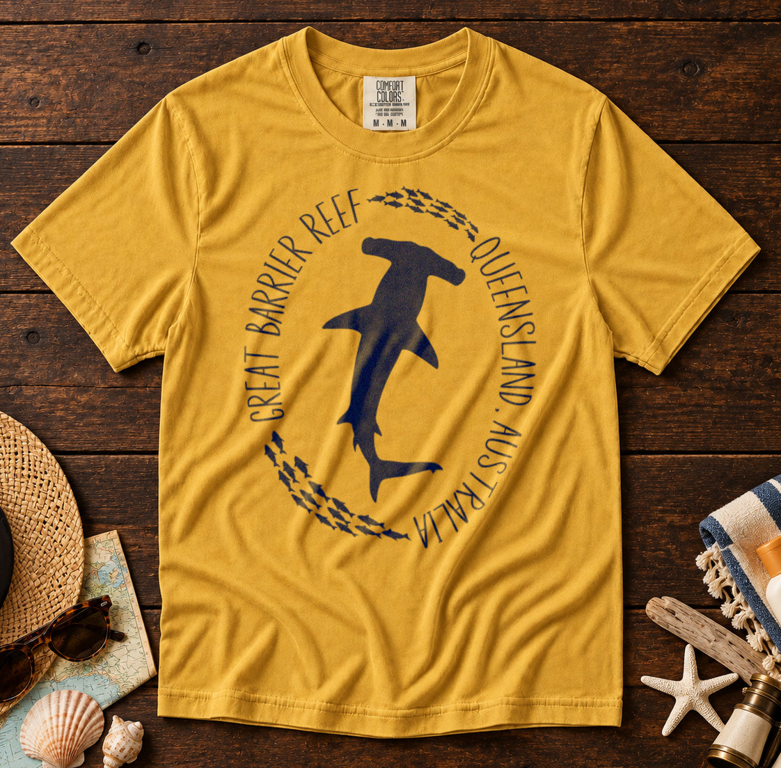 Great Barrier Reef Australia T-Shirt in Mustard - roamstride graphic tee