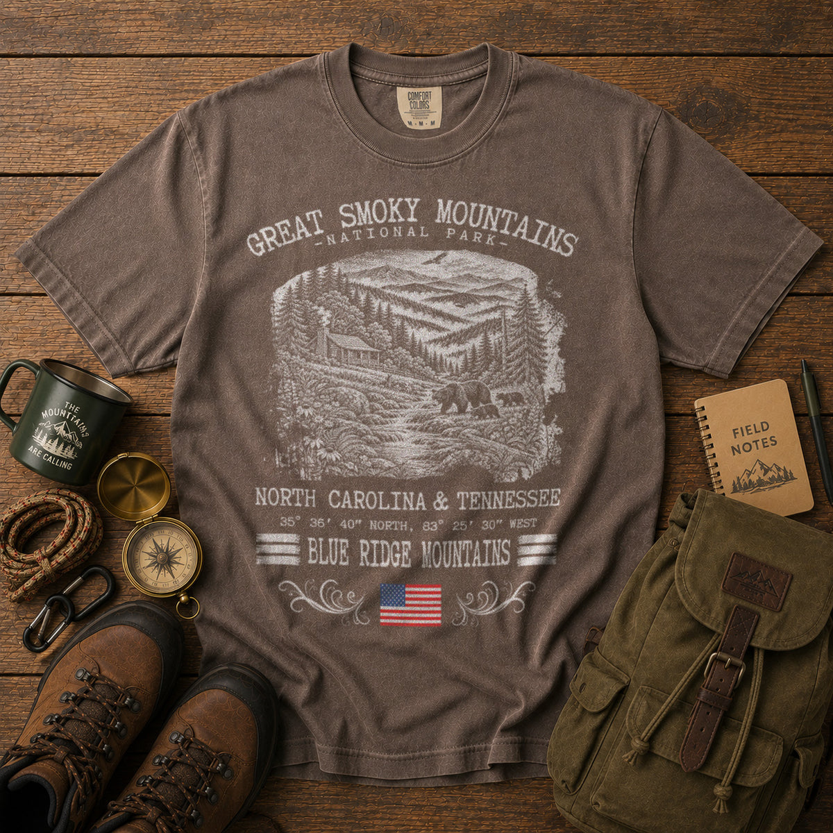 Great Smoky Mountains National Park T-Shirt in Espresso - roamstride graphic tee