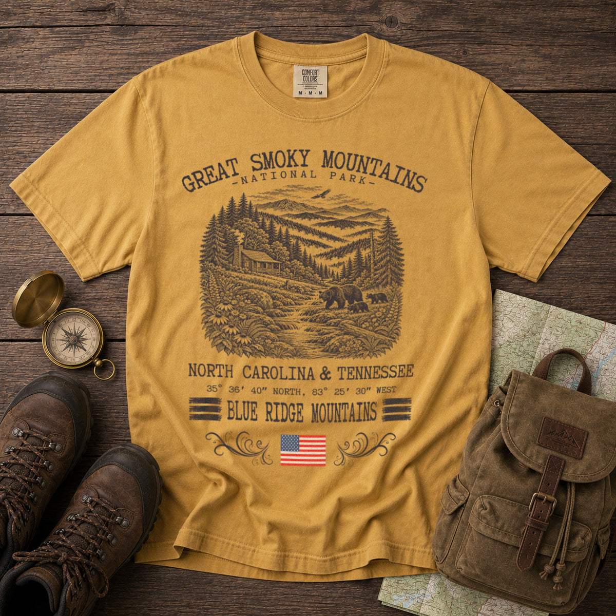 Great Smoky Mountains National Park T-Shirt in Mustard - roamstride graphic tee