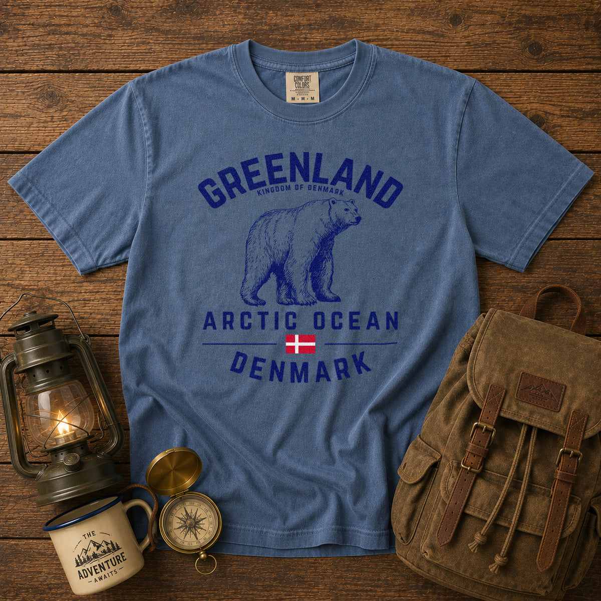 Greenland Polar Bear T-Shirt in Blue Jean - roamstride graphic tee