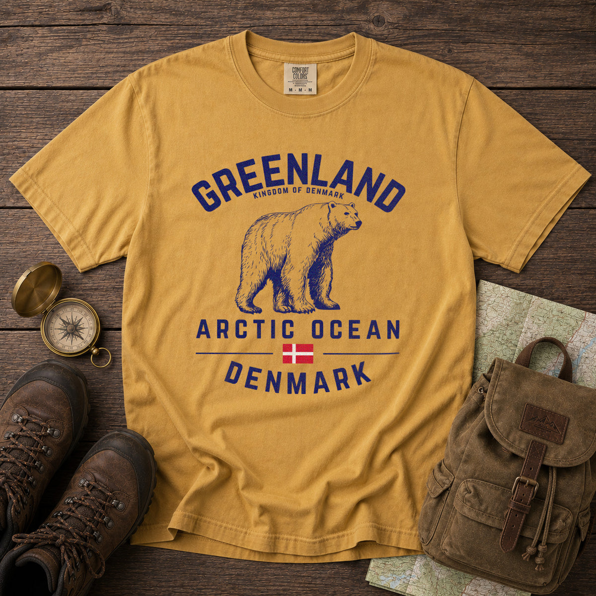 Greenland Polar Bear T-Shirt in Mustard - roamstride graphic tee