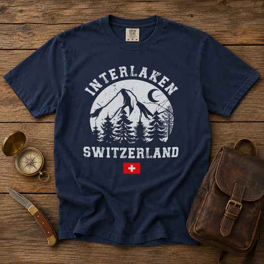 Interlaken Switzerland T-Shirt in Navy - roamstride graphic tee