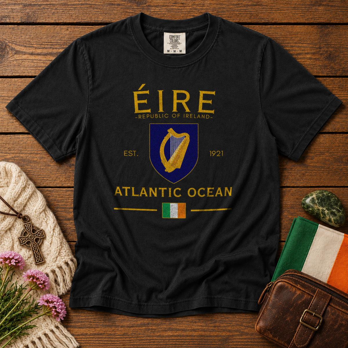 Ireland Eire Coat of Arms T-Shirt in Black - roamstride graphic tee