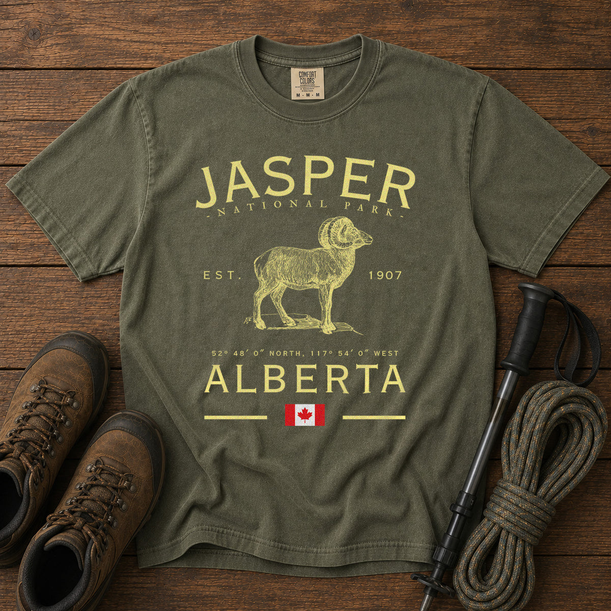 Jasper National Park T-Shirt in Moss - roamstride graphic tee