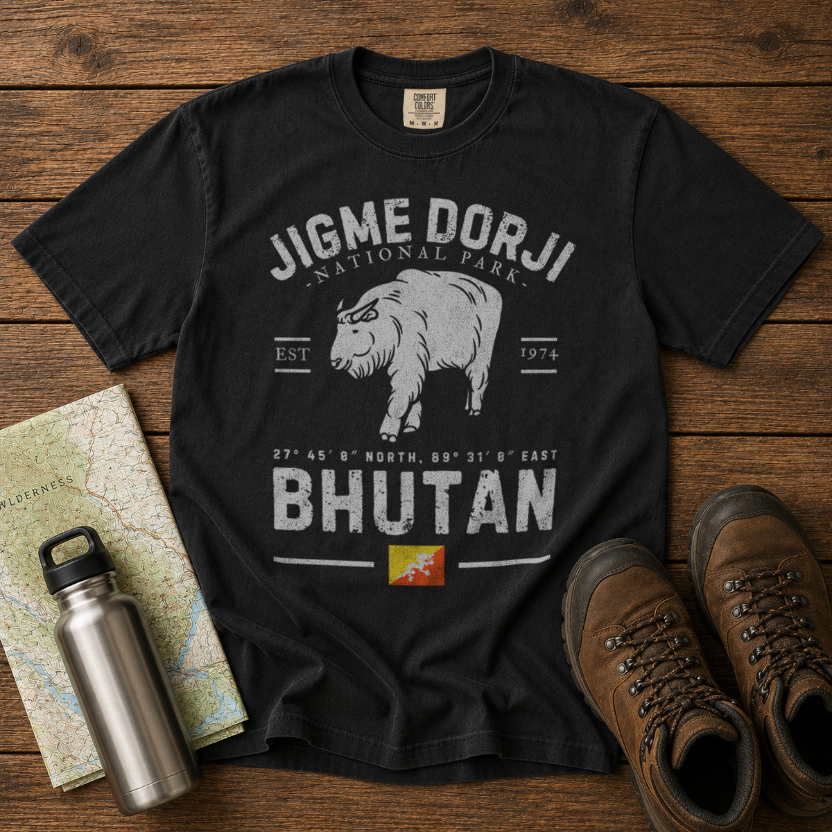 Jigme Dorji Bhutan National Park T-Shirt in Black - roamstride graphic tee
