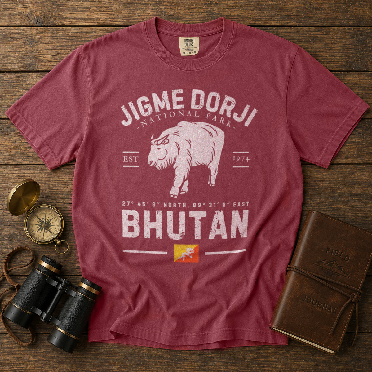 Jigme Dorji Bhutan National Park T-Shirt in Chili - roamstride graphic tee