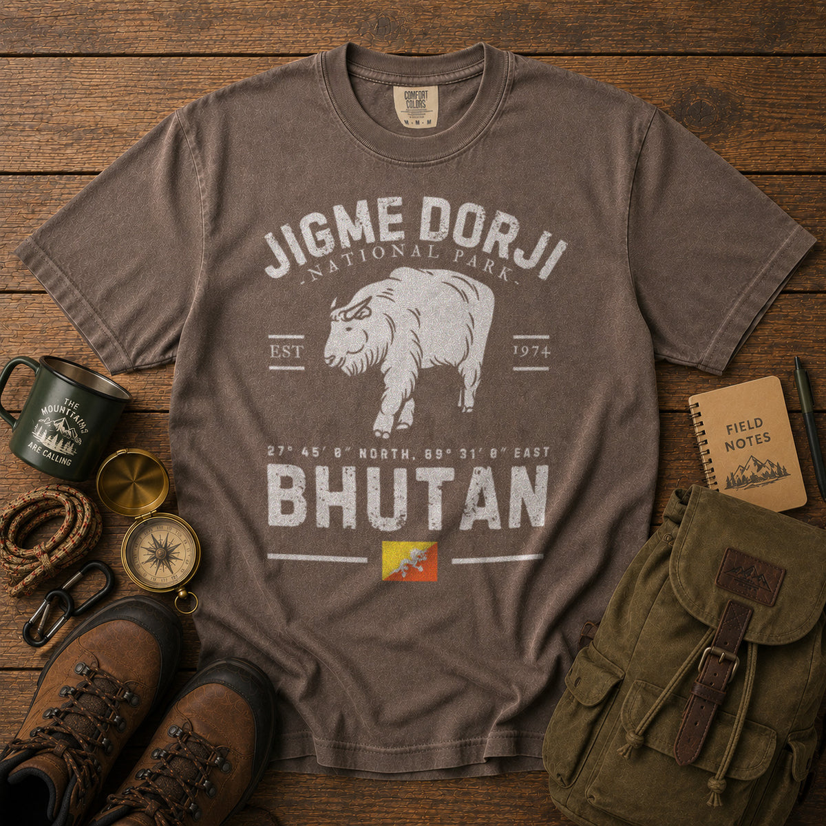 Jigme Dorji Bhutan National Park T-Shirt in Espresso - roamstride graphic tee