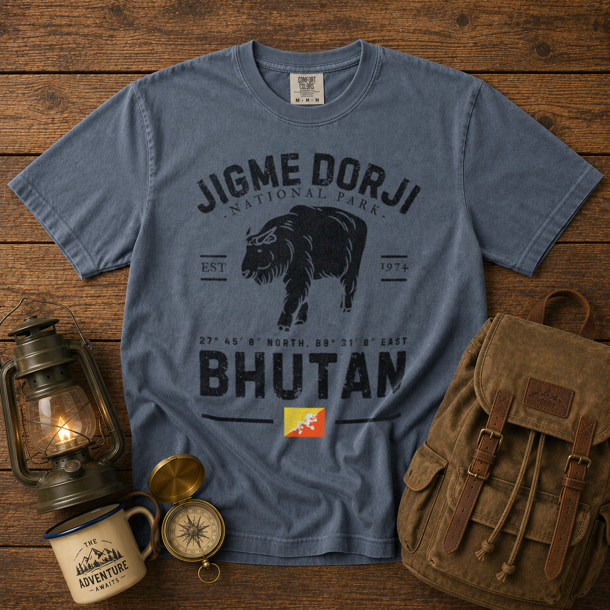 Jigme Dorji Bhutan National Park T-Shirt in Blue Jean - roamstride graphic tee
