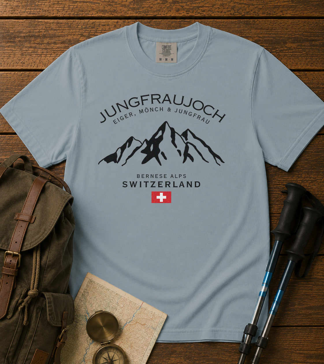 Jungfraujoch T-Shirt in Chambray - roamstride graphic tee