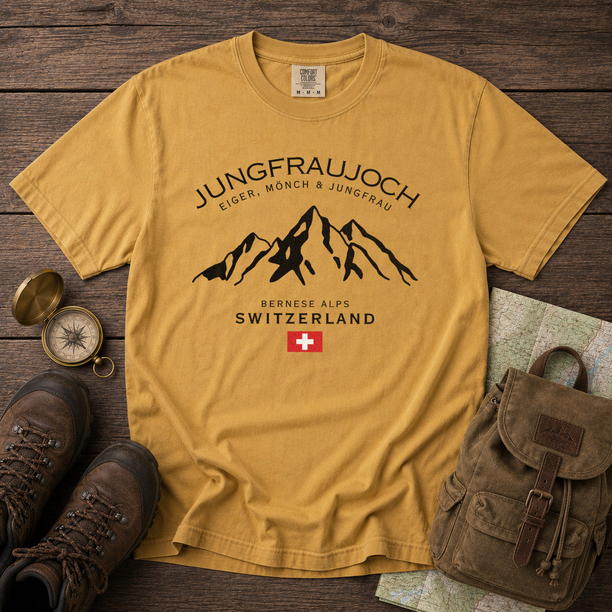 Jungfraujoch T-Shirt in Mustard - roamstride graphic tee