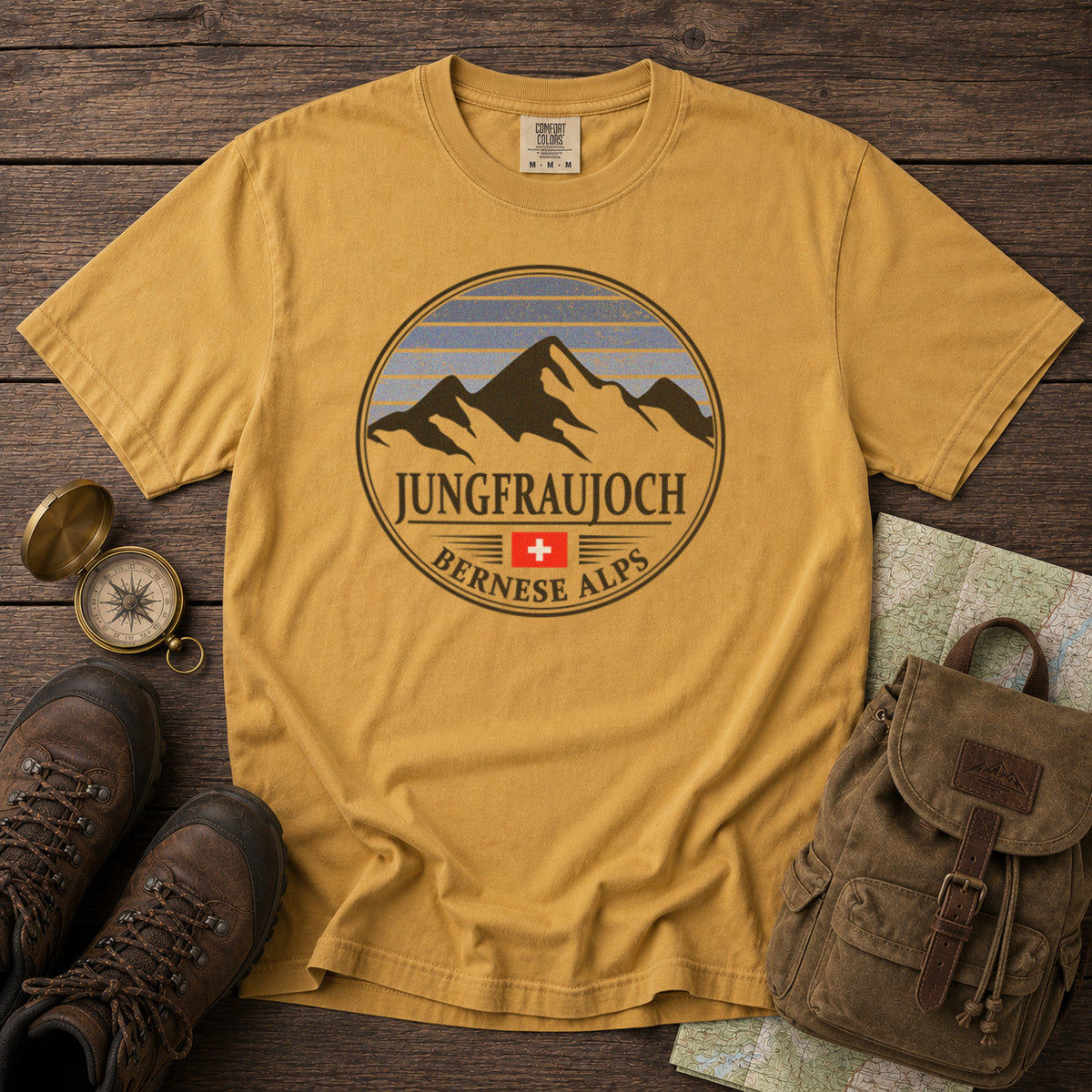 Jungfraujoch T-Shirt in Mustard - roamstride graphic tee