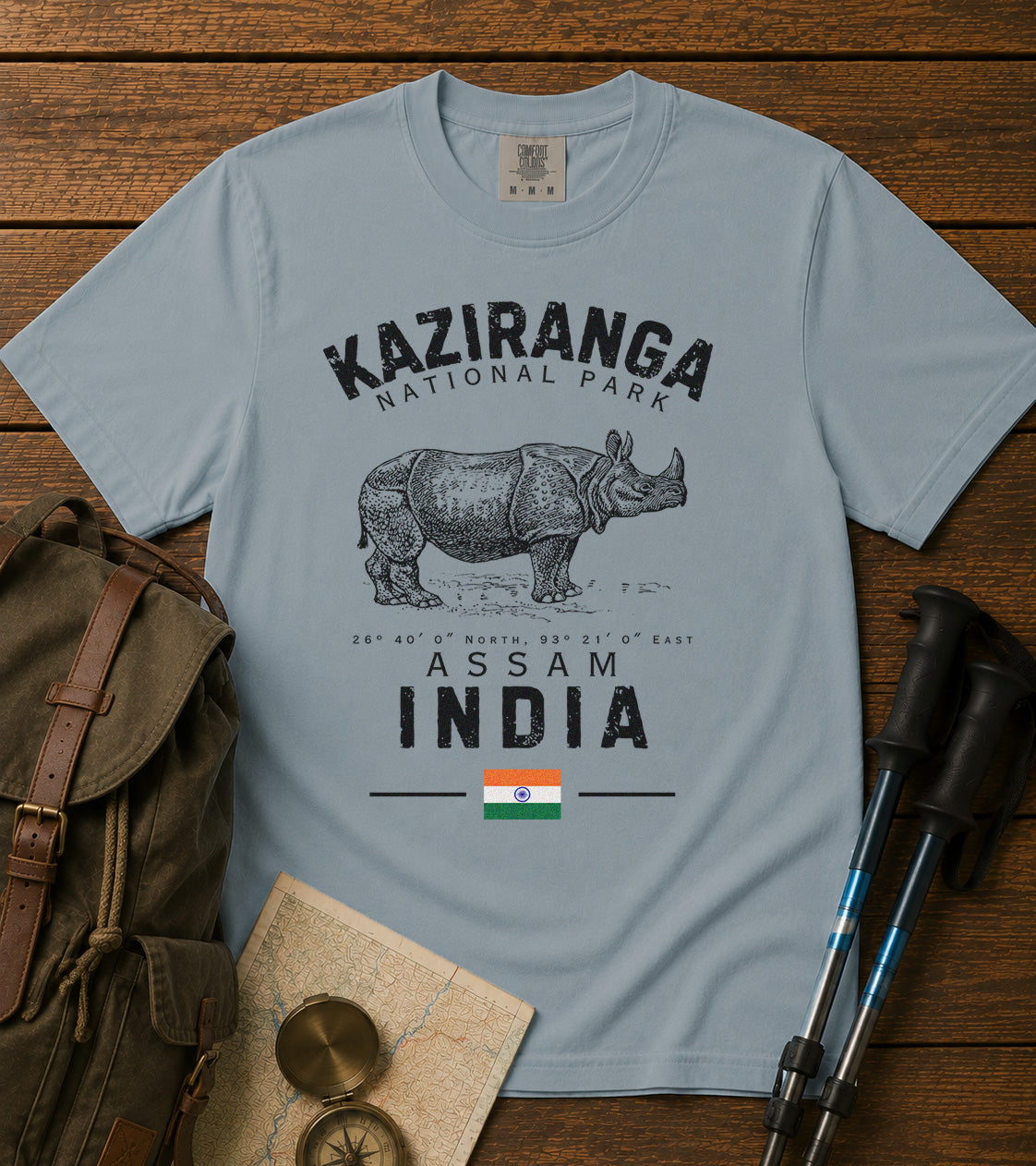 Kaziranga National Park T-Shirt in Chambray - roamstride graphic tee
