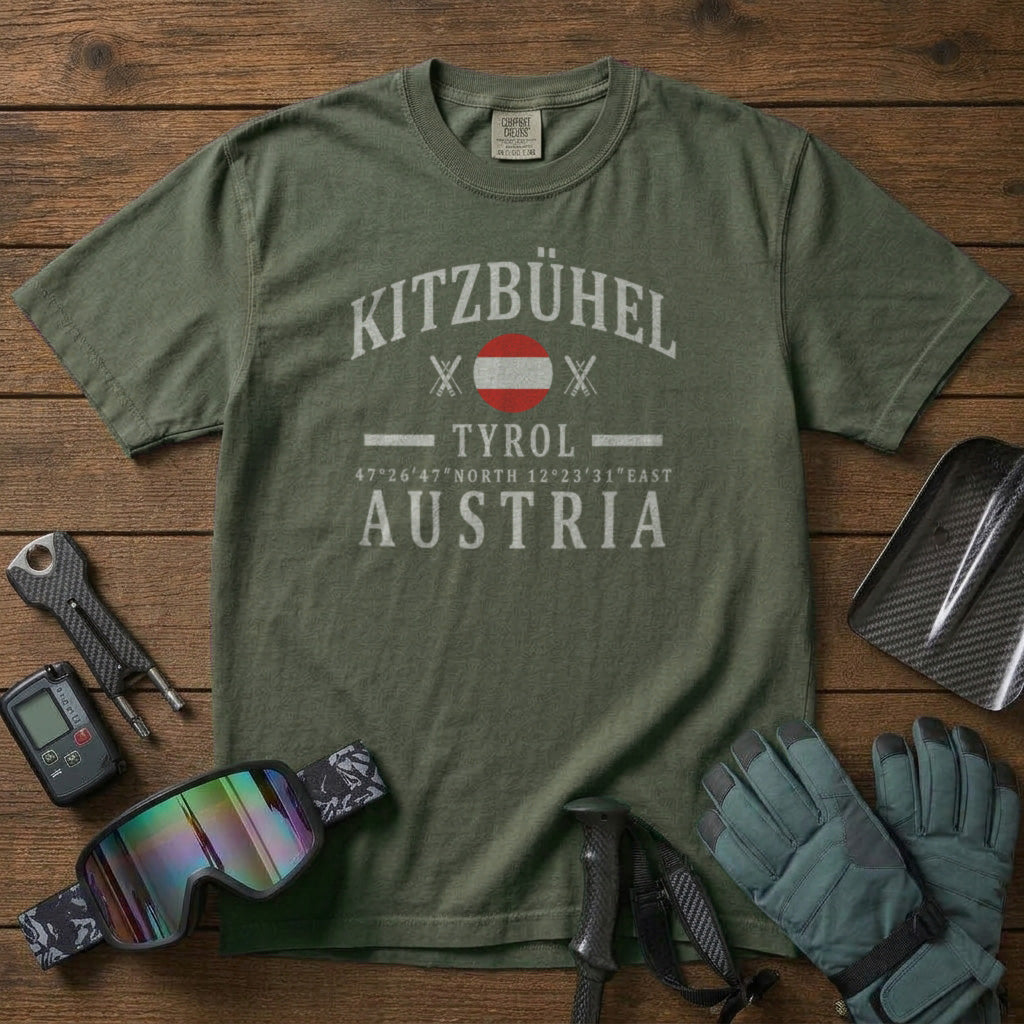 Kitzbühel Ski Resort Austria T-Shirt in Moss - roamstride graphic tee