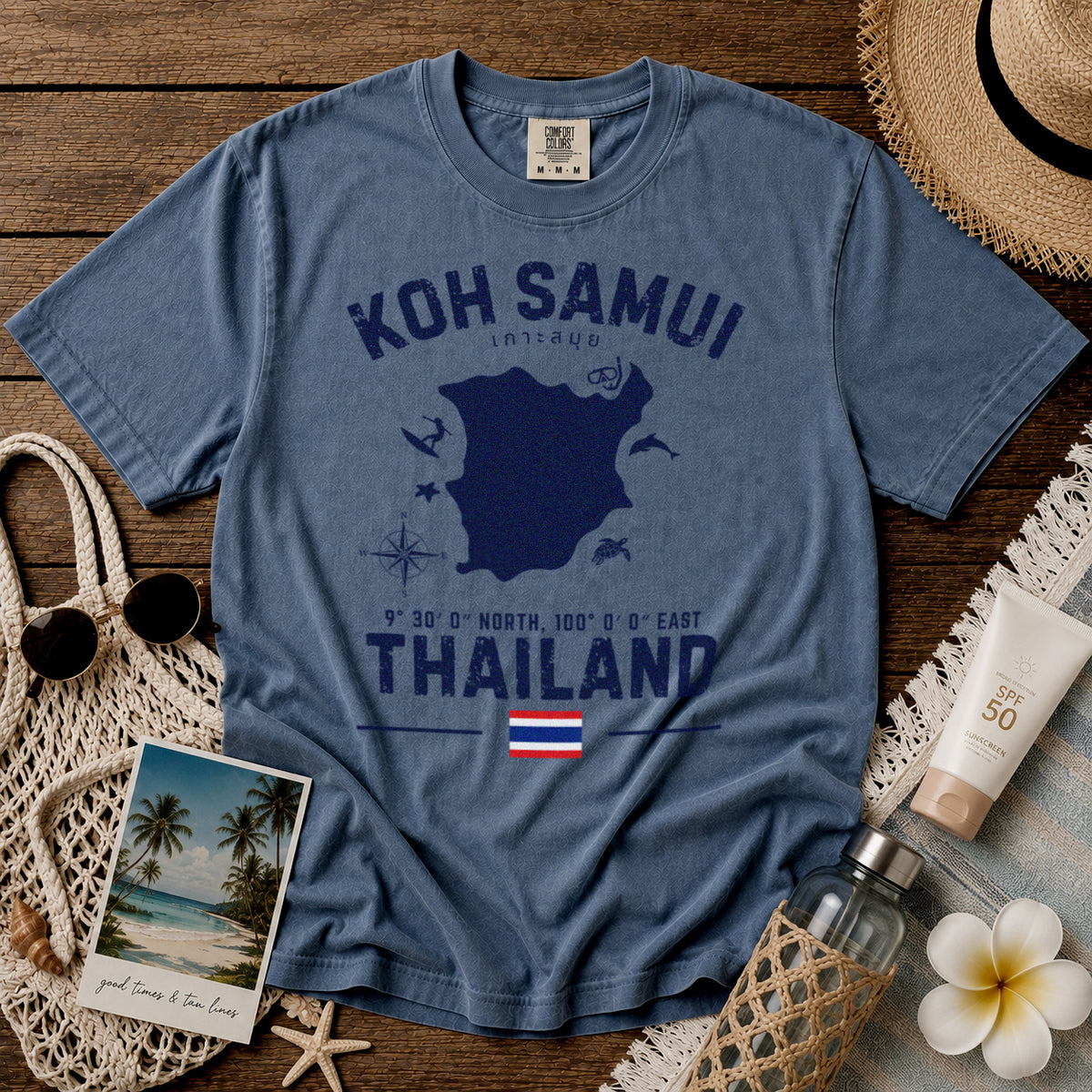 Koh Samui T-Shirt in Blue Jean - roamstride graphic tee