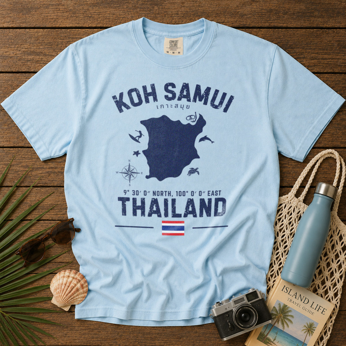 Koh Samui T-Shirt in Chambray - roamstride graphic tee