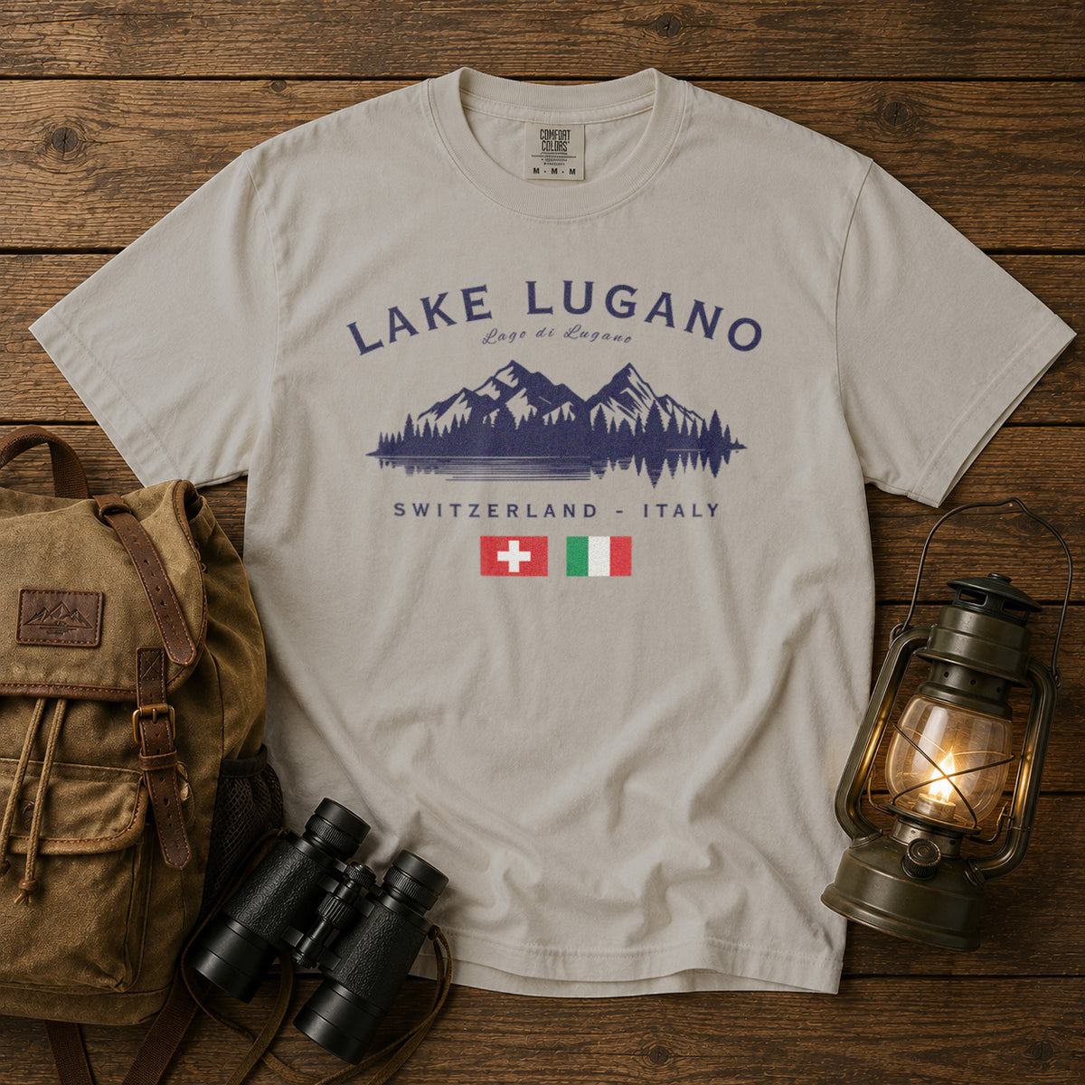 Lake Lugano Switzerland Italy T-Shirt in Ivory - roamstride graphic tee