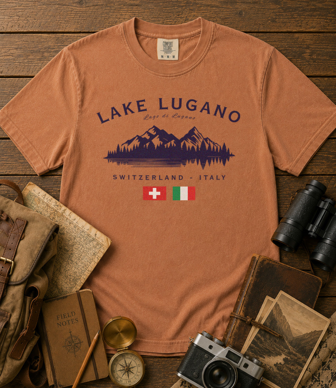 Lake Lugano Switzerland Italy T-Shirt in Yam - roamstride graphic tee