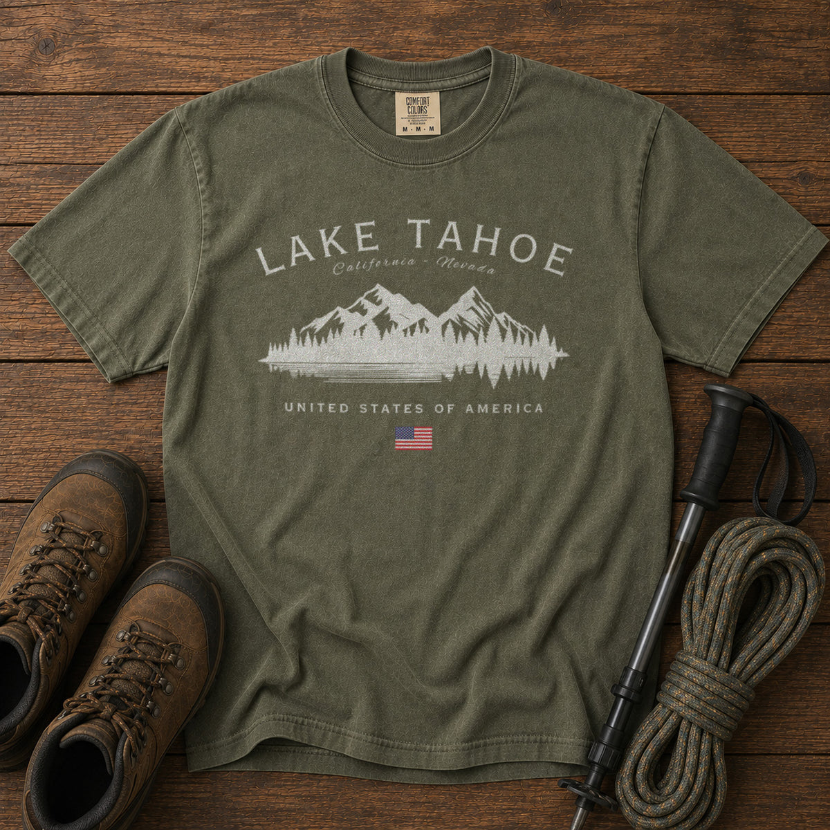 Lake Tahoe USA T-Shirt in Moss - roamstride graphic tee