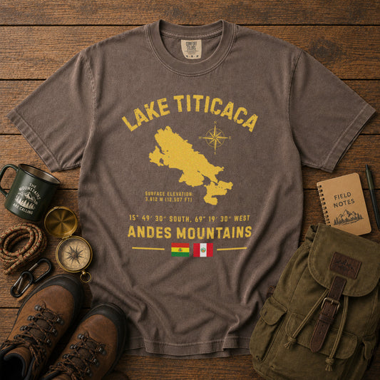 Lake Titicaca T-Shirt in Espresso - roamstride graphic tee