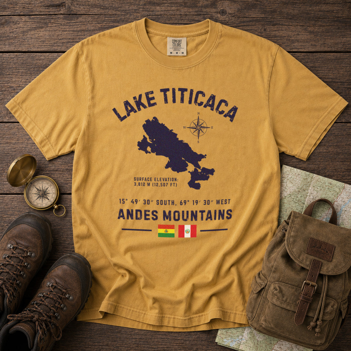 Lake Titicaca T-Shirt in Mustard - roamstride graphic tee