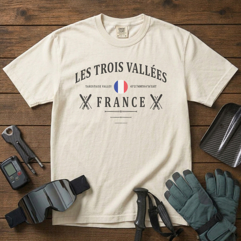 Les Trois Valees T-Shirt in Ivory - roamstride graphic tee