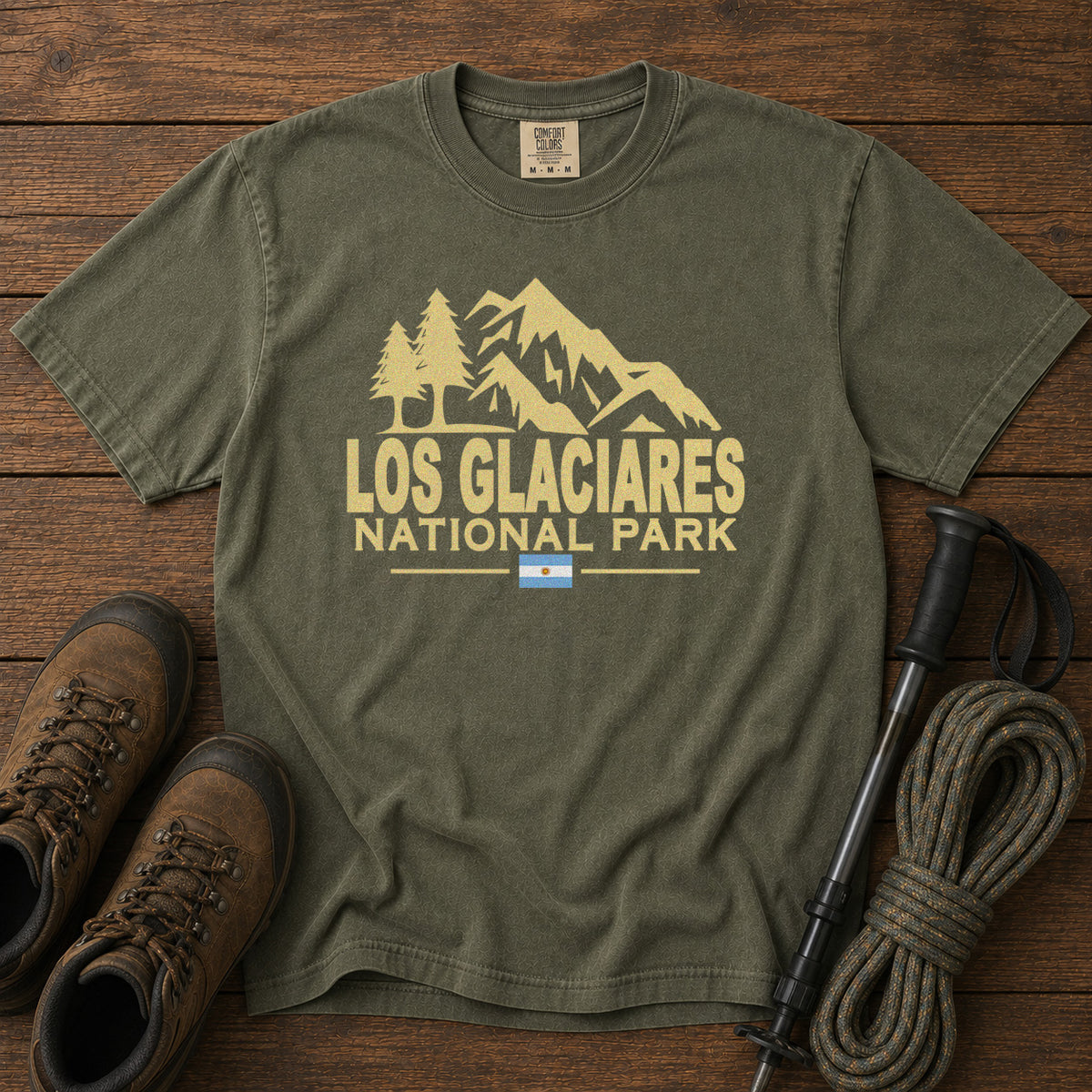 Los Glaciares National Park Argentina Andes Mountains T-Shirt in Moss - roamstride graphic tee