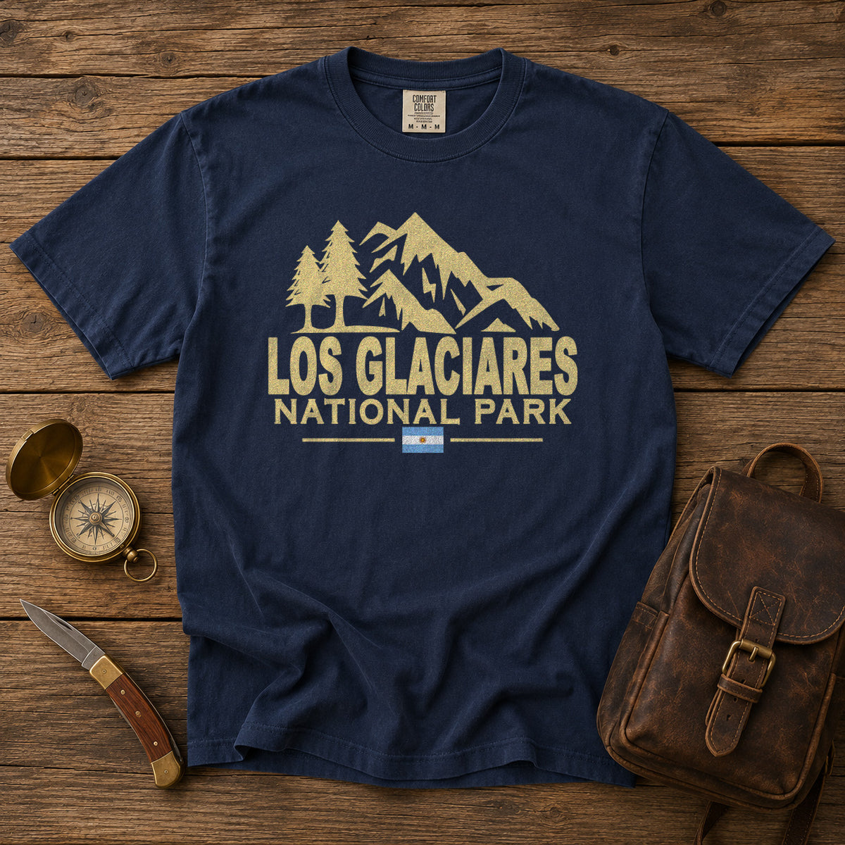 Los Glaciares National Park Argentina Andes Mountains T-Shirt in Navy - roamstride graphic tee