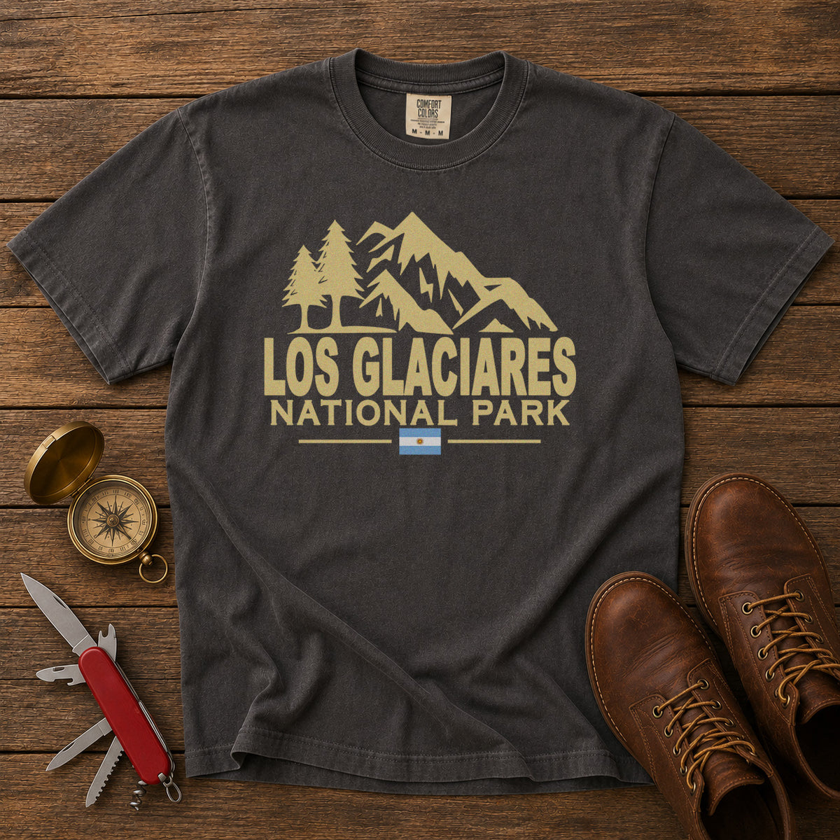 Los Glaciares National Park Argentina Andes Mountains T-Shirt in Pepper - roamstride graphic tee