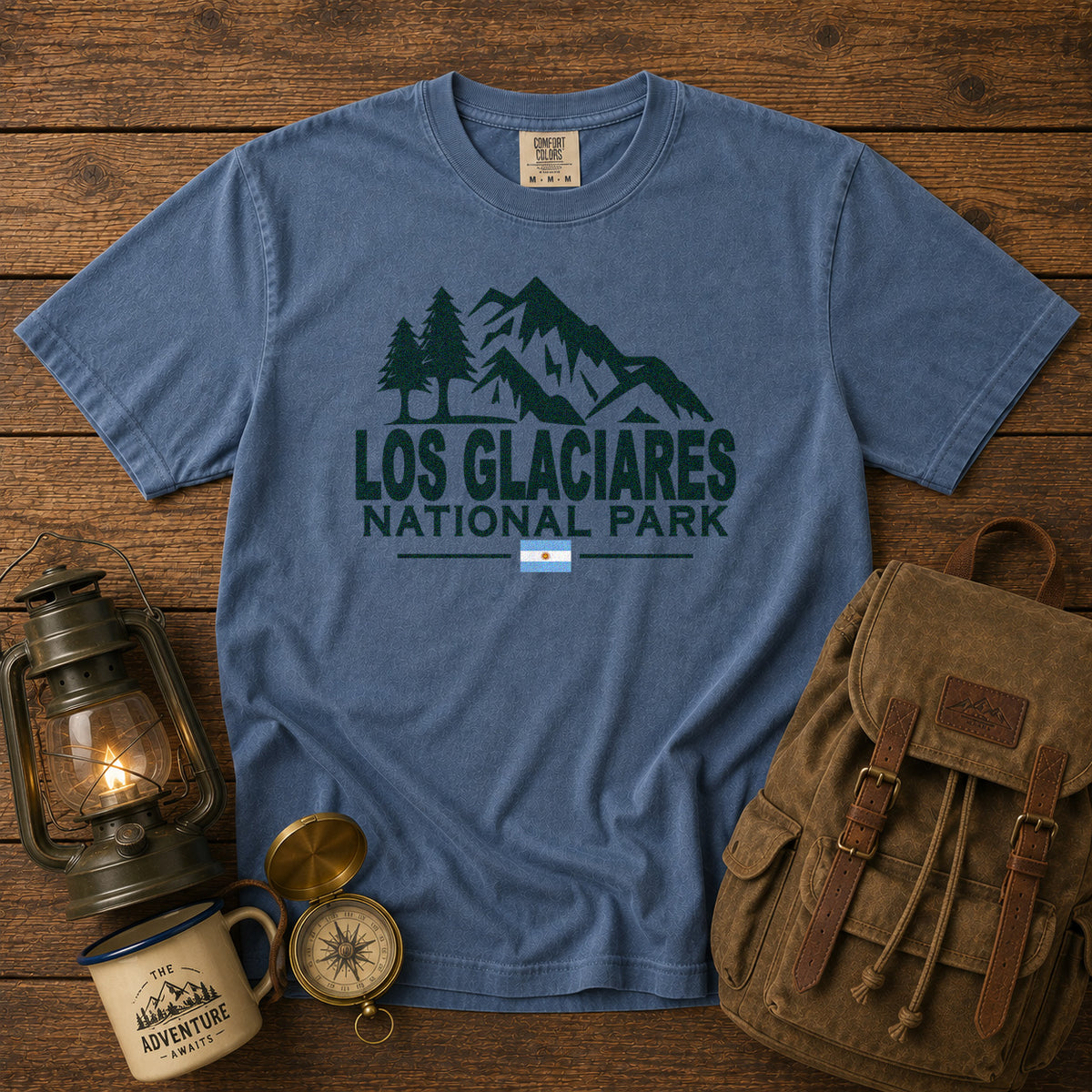 Los Glaciares National Park Argentina Andes Mountains T-Shirt in Blue Jean - roamstride graphic tee