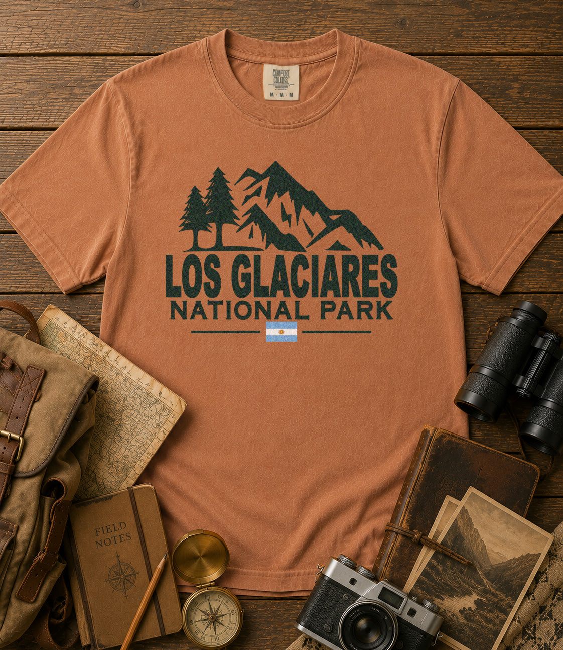Los Glaciares National Park Argentina Andes Mountains T-Shirt in Yam - roamstride graphic tee