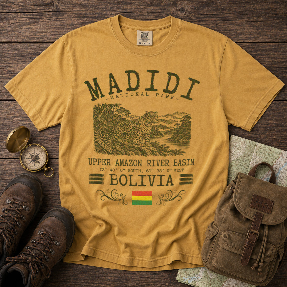 Madidi National Park Bolivia T-Shirt in Mustard - roamstride graphic tee
