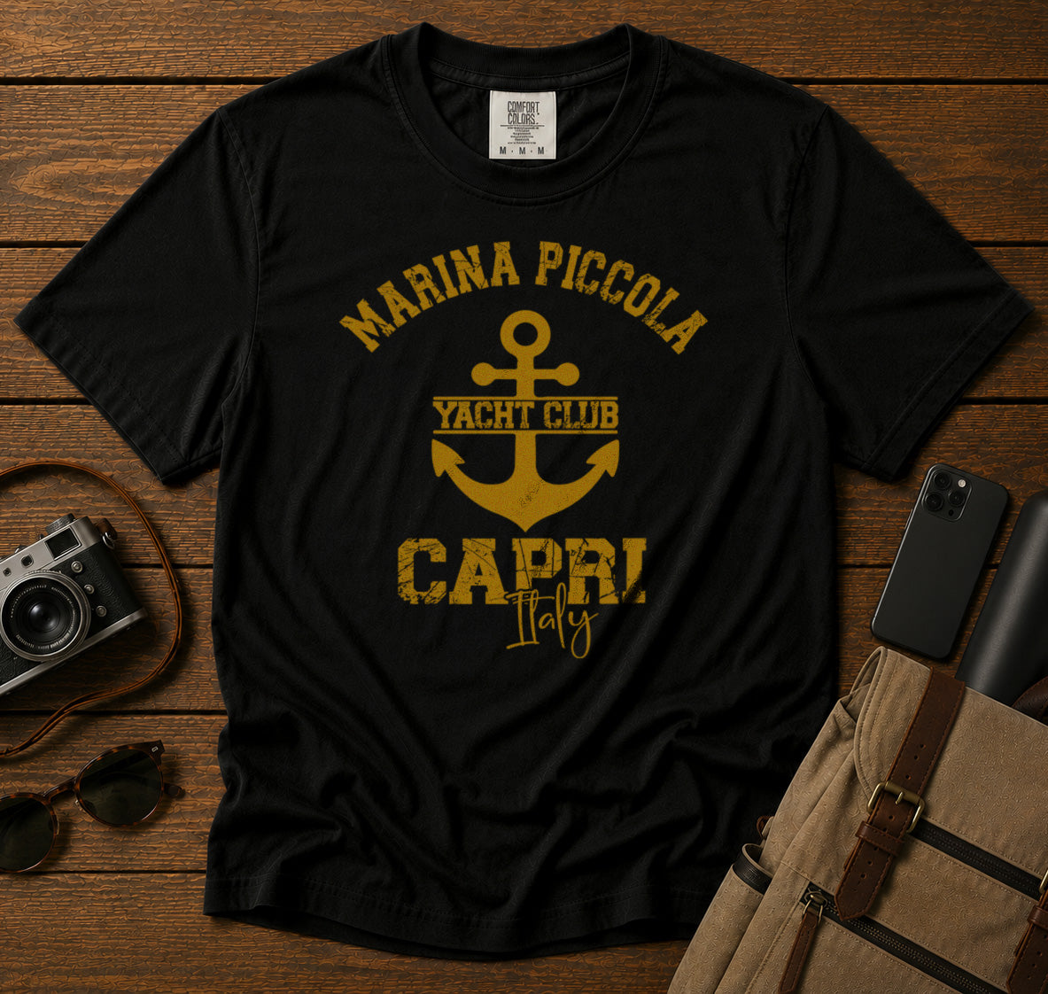 Marina Piccola Capri Italy T-Shirt in Black - roamstride graphic tee