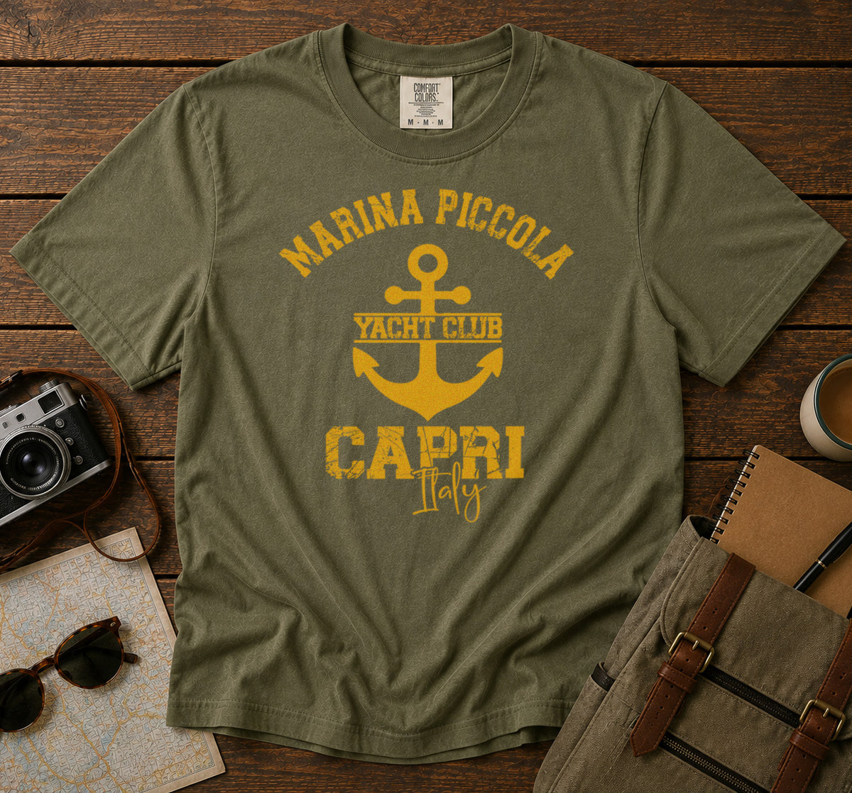 Marina Piccola Capri Italy T-Shirt in Moss - roamstride graphic tee