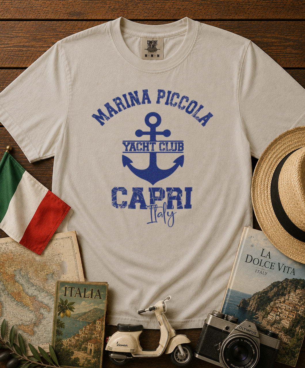 Marina Piccola Capri Italy T-Shirt in Ivory - roamstride graphic tee