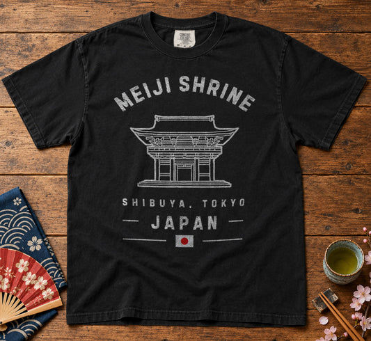 Meiji Shrine Tokyo T-Shirt in Black - roamstride graphic tee