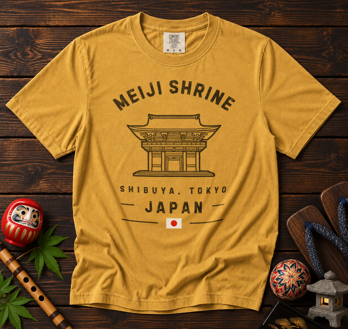Meiji Shrine Tokyo T-Shirt in Mustard - roamstride graphic tee