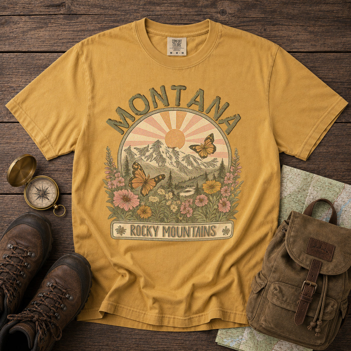 Montana USA T-Shirt in Mustard - roamstride graphic tee