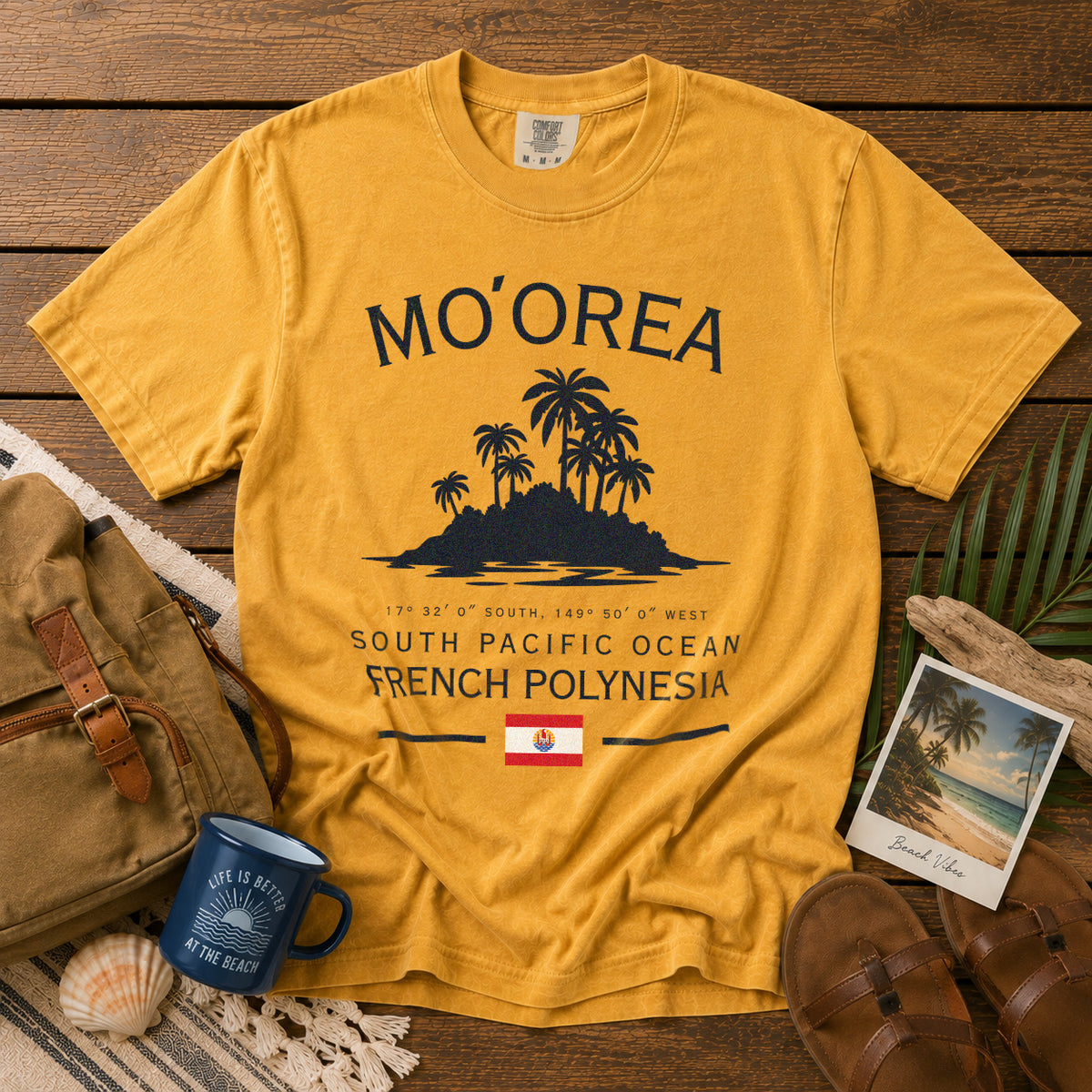 Moorea Tropical Island Polynesia T-Shirt in Mustard - roamstride graphic tee