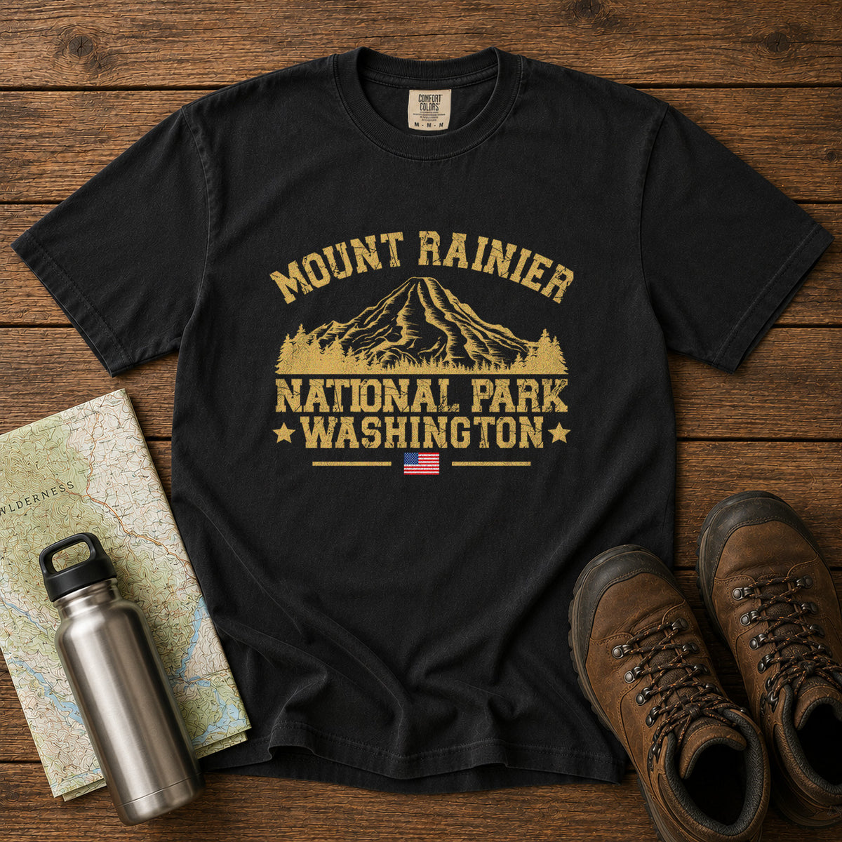 Mount Rainier T-Shirt in Black - roamstride graphic tee