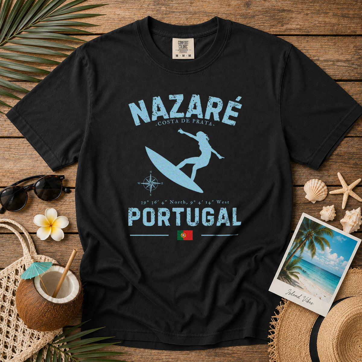 Nazaré Portugal T-Shirt in Black - roamstride graphic tee