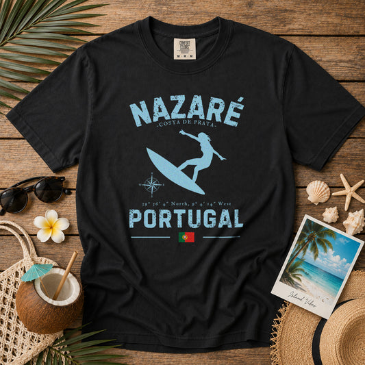 Nazaré Portugal T-Shirt in Black - roamstride graphic tee