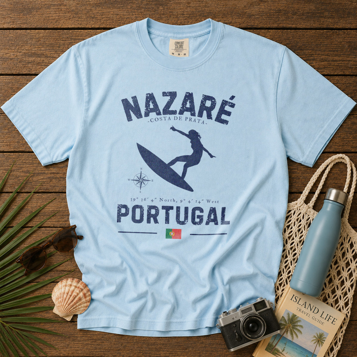 Nazaré Portugal T-Shirt in Chambray - roamstride graphic tee
