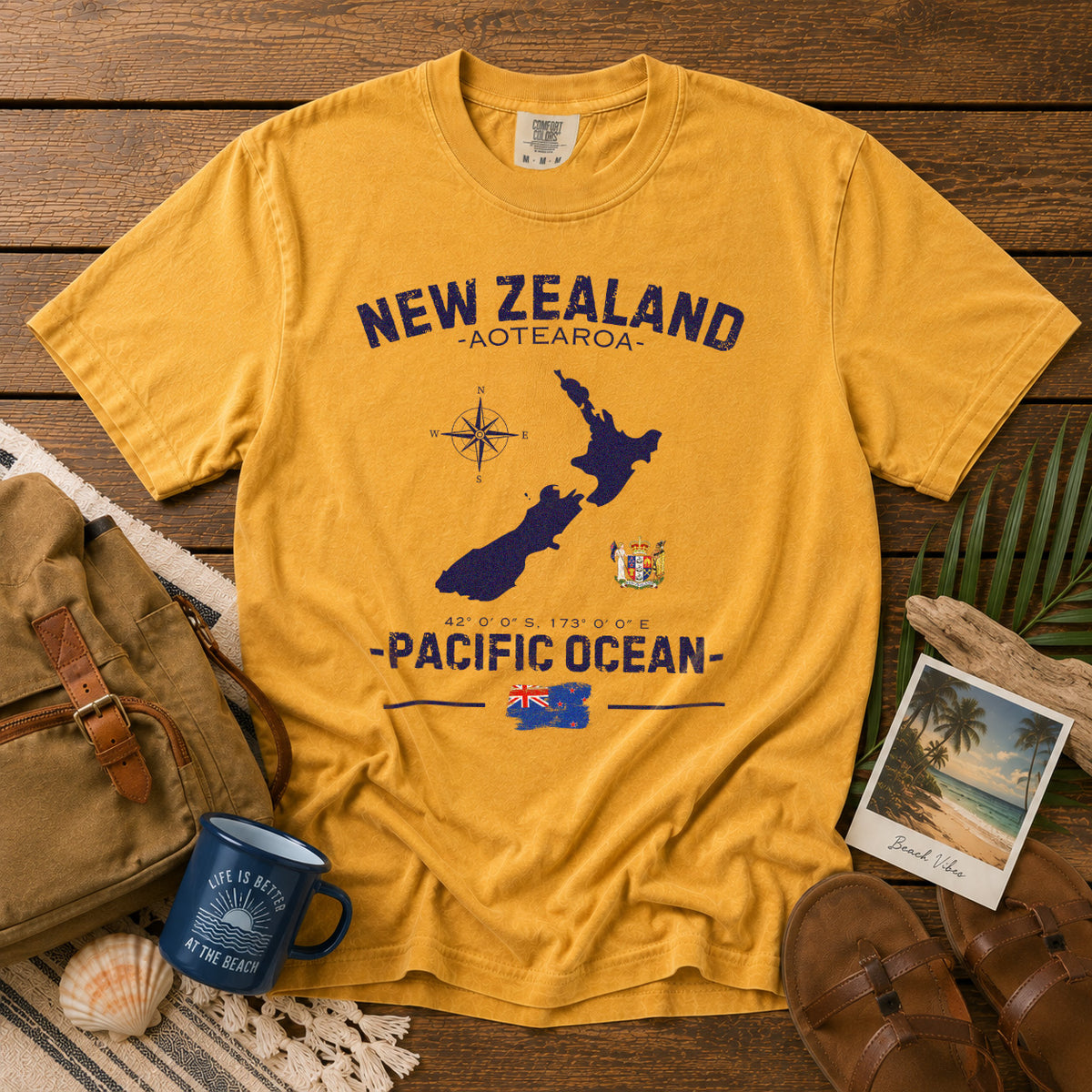 New Zealand T-Shirt in Mustard - roamstride graphic tee