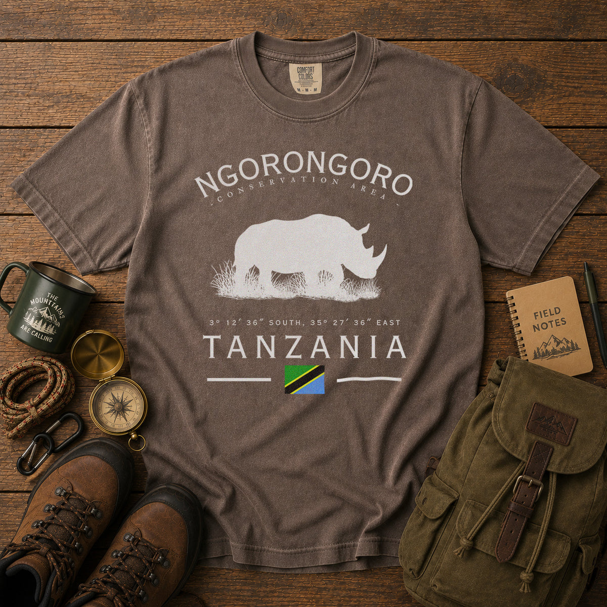 Ngorongoro Conservation Area T-Shirt in Espresso - roamstride graphic tee
