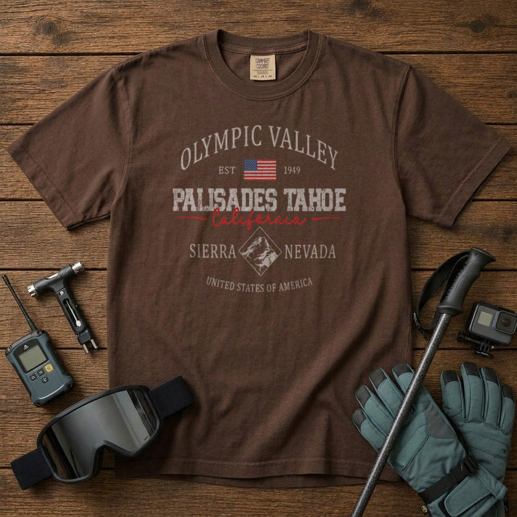 Palisades Tahoe California T-Shirt in Espresso - roamstride graphic tee