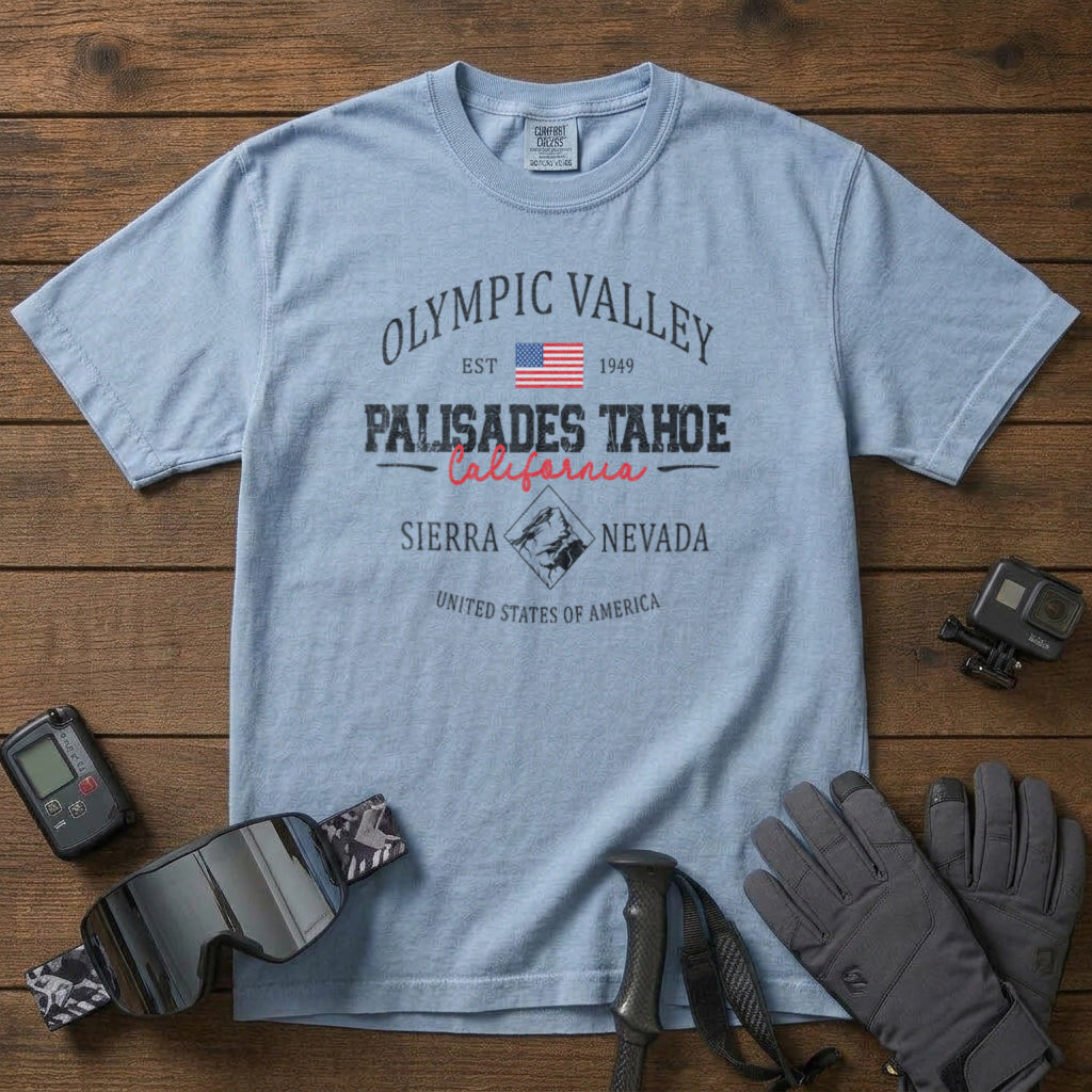 Palisades Tahoe California T-Shirt in Chambray - roamstride graphic tee