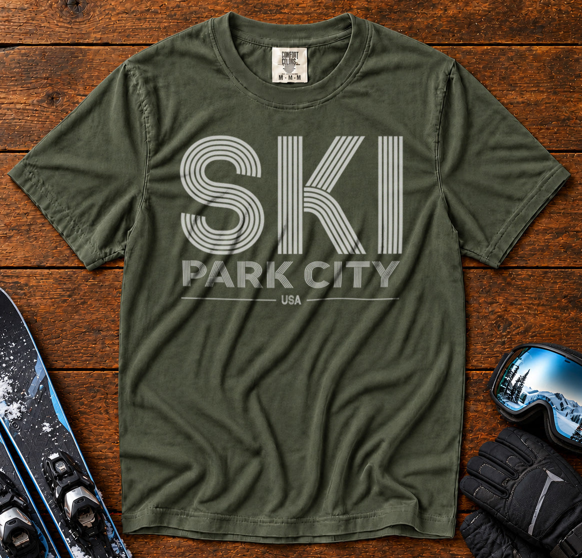 Park City Utah USA T-Shirt in Moss - roamstride graphic tee