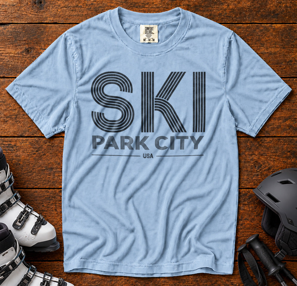 Park City Utah USA T-Shirt in Chambray - roamstride graphic tee