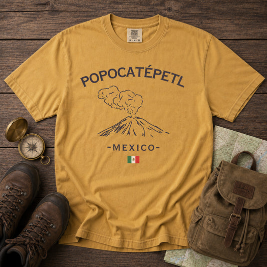 Popocatepetl Mexico T-Shirt in Mustard - roamstride graphic tee