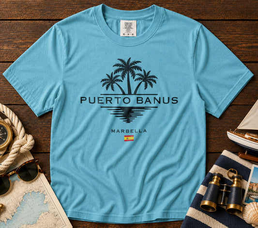 Puerto Banus T-Shirt in Lagoon Blue - roamstride graphic tee
